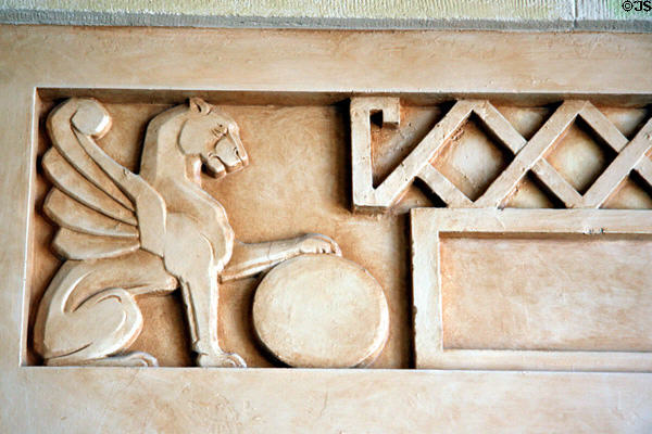 Winged lion relief of former Union Pacific Cheyenne depot. Cheyenne, WY.
