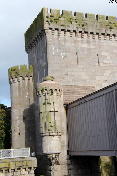 Robert Stephenson's railway bridge formed by two parallel wrought iron rectangular tubes - a pioneering use of wrought iron for bridges. Conwy, Wales.