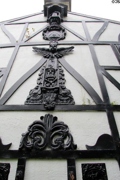 Carvings on facade of Plas Newydd. Llangollen, Wales.
