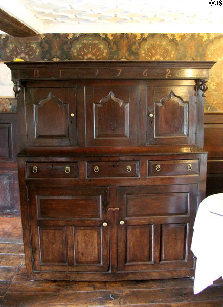 Wooden cupboard (1762) at Plas Newydd. Llangollen, Wales.