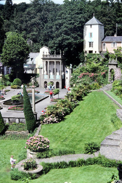 Portmeirion (1925-75) fanciful tourist village, designed & built in a Baroque style by Sir Clough Williams-Ellis. Gwynedd, Wales.