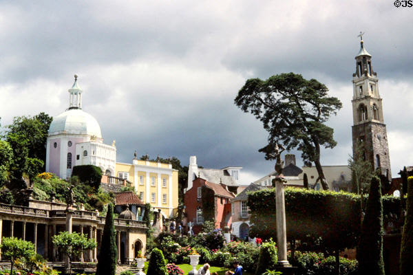 Portmeirion Village fanciful buildings & gardens. Gwynedd, Wales.