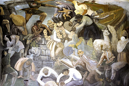 Mural on main square in Pomata. Peru.