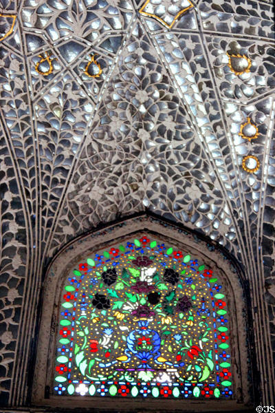 Stained glass window in Amber Palace, Jaipur. India.
