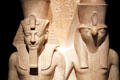Ancient Egyptian statue of a King with god Horus at Kunsthistorisches Museum. Vienna, Austria.