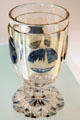 Bohemian cut glass wineglass with scene of Vienna at Historical Museum of City of Vienna. Vienna, Austria.