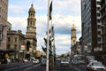 Facing clock towers of Adelaide Town Hall & Post Office across King William Street in Adelaide. Adelaide, Australia.