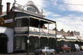 Ornate balcony of Maldon Hotel in Maldon. Maldon, Australia.
