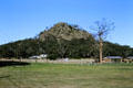Hanging rock juts out of a forest of trees just outside Melbourne. Australia.