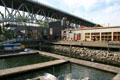 Granville Island bridge over Arts Club Theatre & Granville Island Market. Vancouver, BC.