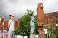 Wood carvings of Acadian heroes by Albert Deveau on Market Square. Saint John, NB.