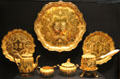 Silver-gilt travelling set by Philip Rundell of London including coffee & chocolate pots once owned by mistress of George IV at Royal Ontario Museum. Toronto, ON.