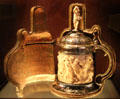Sculpted ivory tankard with silver mounts in leather case by David Schwestermüller I from Augsburg, Germany at Art Gallery of Ontario. Toronto, ON.