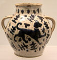 Pharmacy / earthenware storage jar painted with dog from Florence, Italy at Art Gallery of Ontario. Toronto, ON.