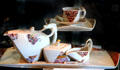 Meissen Porcelain tea service with lizard handle at Meissen factory. Meissen, Germany.
