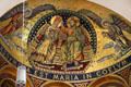 Mosaic with inscription reading "Mary is taken up into Heaven" in apse of Domkirche St. Marien. Hamburg, Germany