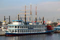 Profile of Louisiana Star paddle wheel tour boat on Elbe River. Hamburg, Germany.