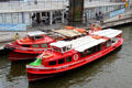 Maritime Circle Line day tour boats docked on Elbe River. Hamburg, Germany.