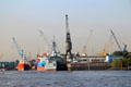 Dockyards along Elbe River. Hamburg, Germany.