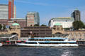 St Pauli Pier with buildings along Bernhard-Nocht on hill beyond. Hamburg, Germany.