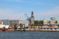 Elbe shoreline around St Michael's church. Hamburg, Germany.