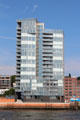 Modern high rise residence overlooking Elbe River in Altona borough. Hamburg, Germany.