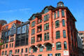 Details of facades of modern buildings with traditional elements along Elbe River in Altona borough. Hamburg, Germany.