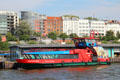 Modern development along shoreline seen from Elbe River in Altona borough. Hamburg, Germany.