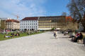 Marienhof park surrounded by apartments. Munich, Germany.