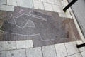 Sidewalk plaque outlining body of assassinated journalist & Head of Peoples' State of Bavaria, Kurt Eisner on Feb. 21, 1919 by a far-right nationalist. Munich, Germany.