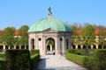 Gazebo in garden courtyard at Munich Residenz. Munich, Germany.