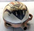 Ceramic Zuni or Pueblo culture field canteen from Southwest USA at Five Continents Museum. Munich, Germany.