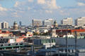 Twin French & German church domes from top of German Bundestag. Berlin, Germany