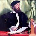 Man with Lute painting by Hans Holbein the Younger at Berlin Gemaldegalerie. Berlin, Germany.