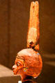 Egyptian carved wood head of queen Tiy with double feather crown decorated with gold, silver, etc. from Medinet el-Ghurob at Neues Museum. Berlin, Germany.