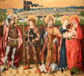 St Anne, Virgin & Christ Child with Sts Christopher, Gereon & Peter painting with Köln in the background by Meister der Verherrlichung Mariae in Köln at Wallraf-Richartz Museum. Köln, Germany.