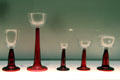Set of ruby glasses designed for Behrens household made by Rheinische Glashütten AG of Köln-Ehrenfeld at Hamburg Decorative Arts Museum. Hamburg, Germany.