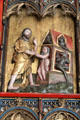 Christ walking on water to Adam & Eve surrounded by devils on winged altar carving by circle of Master Bertram von Minden from Hamburg at Schleswig Holstein State Museum. Schleswig, Germany.