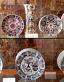 Delft faience flower vase & plates at Schleswig Holstein State Museum. Schleswig, Germany.