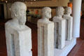 Carved portrait heads of Thucydides, Demosthenes, Socrates & Menander at Trier Archaeological Museum. Trier, Germany