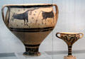 Greek terracotta krater with bulls & pokal with sea creature from Mycenae at Antikensammlungen. Munich, Germany.