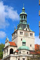 Clock tower of Bavarian National Museum. Munich, Germany.