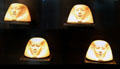Four lids from canopic jars of limestone at Museum Ägyptischer Kunst. Munich, Germany.