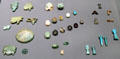 Egyptian amulets of faience, steatite & stone at Museum Ägyptischer Kunst. Munich, Germany.