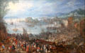 Great fish market painting by Jan Brueghel Elder at Alte Pinakothek. Munich, Germany.