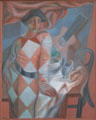 Harlequin before a Table painting by Juan Gris at Pinakothek der Moderne. Munich, Germany.