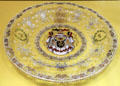 Glass plate enameled as gift to Belgian King Leopold II on 50th birthday by Joseph & Ludwig Lobmeyr of Austria as worked by Anton Ambrosius Egermann of Czech Republic at Coburg Castle. Coburg, Germany