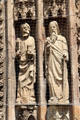 Carved stone saints on porch entrance of Frauen Kirche. Nuremberg, Germany.