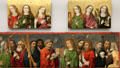 Saints Agnes, Margaret, Barbara, Catherine, Ursula & Dorothy over Apostles painting by Master of Tucher Altarpiece of Nurnberg at Germanisches Nationalmuseum. Nuremberg, Germany.