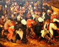 Peasant Wedding in Open painting by either Pieter Breughel Younger or Jan Brueghel Elder at Germanisches Nationalmuseum. Nuremberg, Germany.